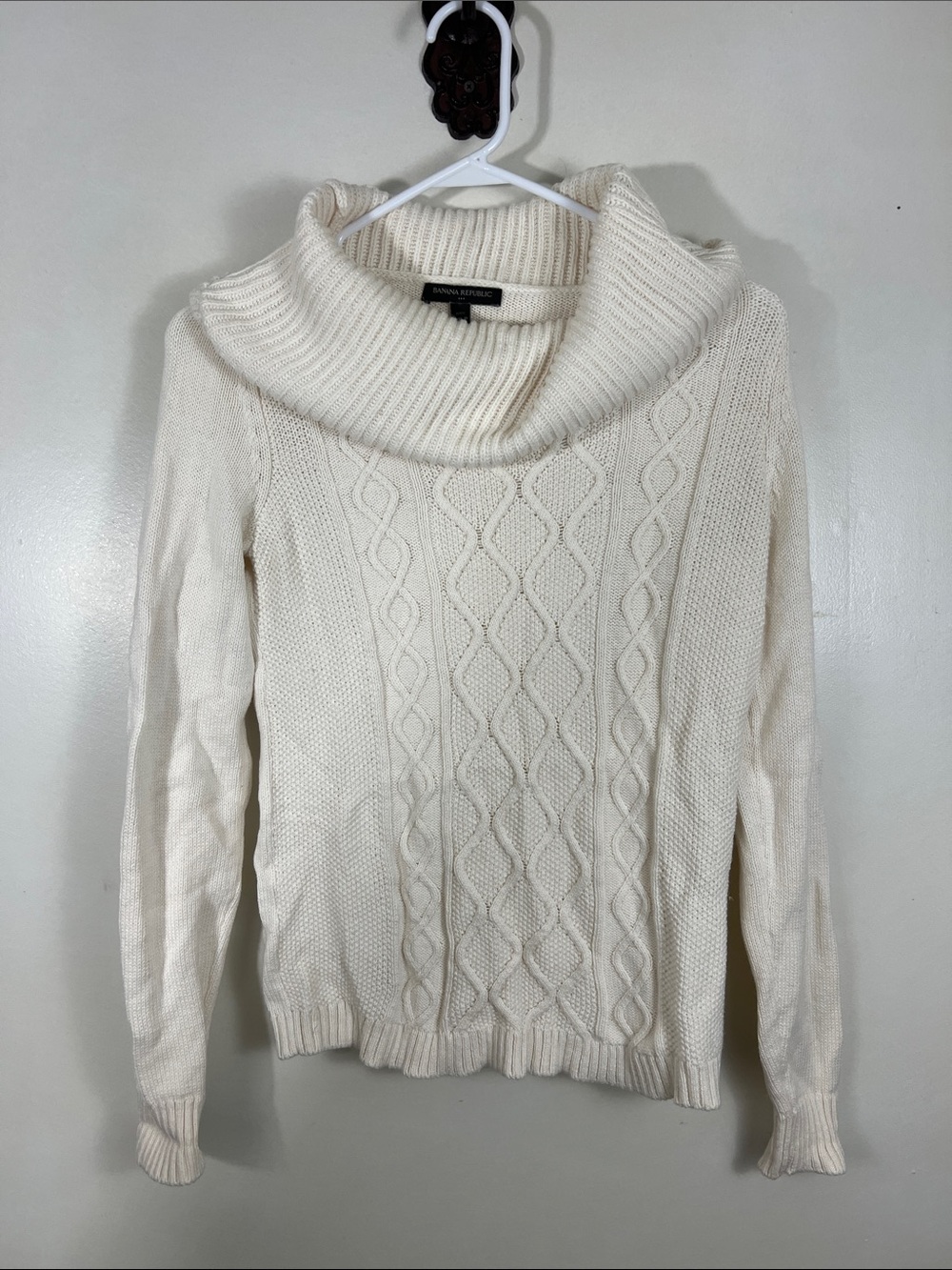 Banana Republic Knit Sweater Cream Size XS Petite Cowl Neck